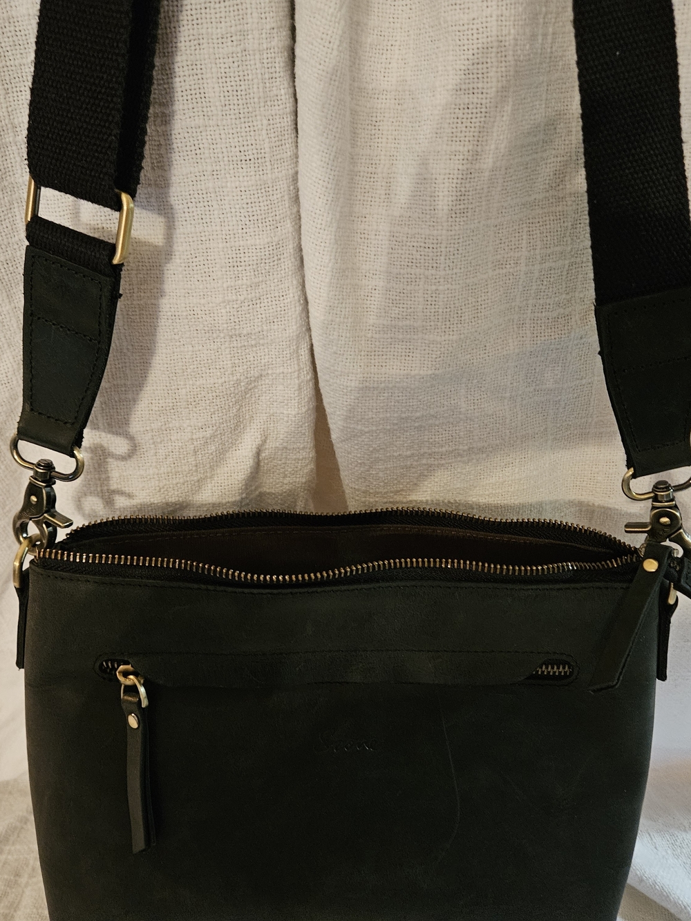 S-ZONE Black Crossbody Shoulder Bag with Adjustable Strap
